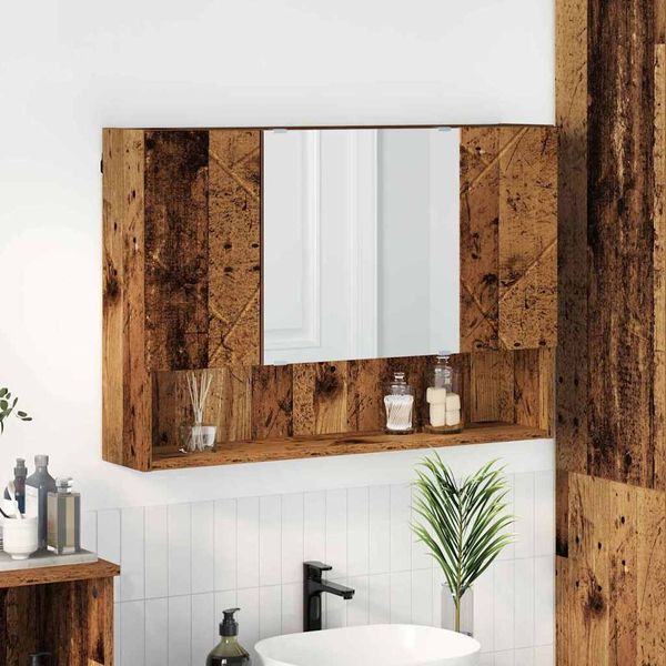 vidaXL Zrkadlová skrinka Staré drevo 80 x 17 x 55 cm Kompozitné drevo