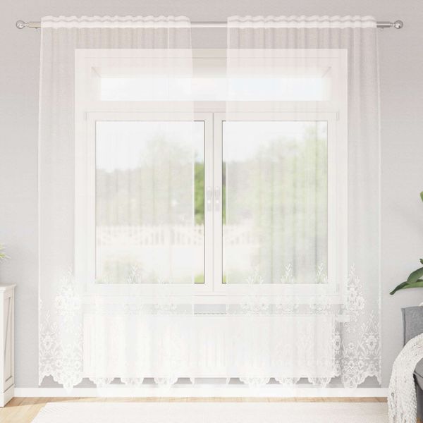 vidaXL Čipková záclona so záclonami Biela 220x150cm Polyester