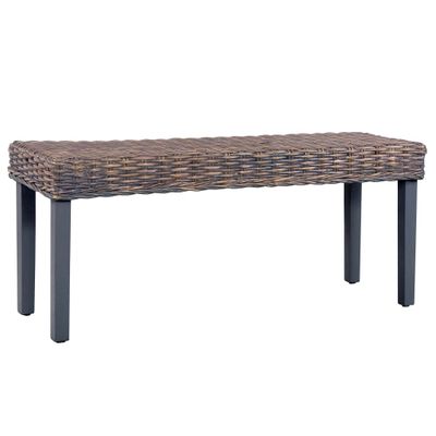 vidaXL Lavička 110 cm sivý prírodný kubu ratan a masívne mahagónové drevo