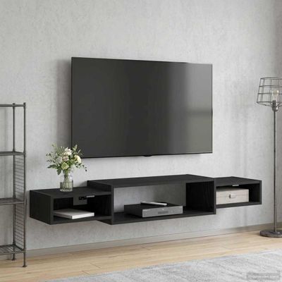 vidaXL Nástenný TV kabinet Nástenná montáž Čierny dub 140 x 28 x 21 cm