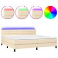 vidaXL Posteľ boxsping s matracom a LED krémová 200x200 cm látka