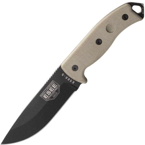 ESEE-5P-E Model 5 nôž na prežitie 13,3 cm, čierna, krémová, Micarta, puzdro Kydex