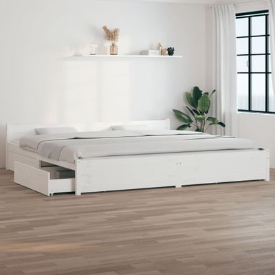 vidaXL Posteľný rám so zásuvkami biely 180x200 cm Super King