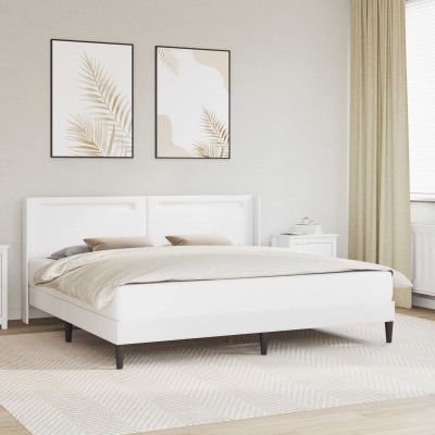 vidaXL Rám postele s LED pásikmi Biela 180 x 200 cm Umelá koža