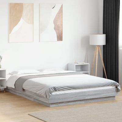 vidaXL Posteľný rám s LED svetlami sivý sonoma 135x190cm kompoz. drevo