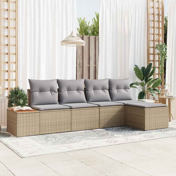 vidaXL Súprava záhradných pohoviek s vankúšom 5 pcs Béžová Poly ratan