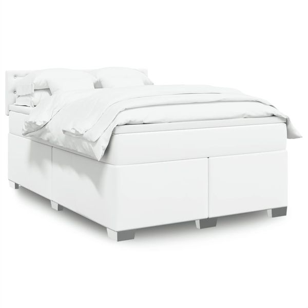 vidaXL Boxspring posteľ s matracom biela 140x200 cm umelá koža
