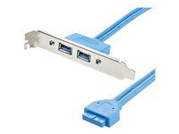 USB 3.0 motherboard Adapter - USB 3 plate - USB 3.0 header Adapter (USB3SPLATE) - Panel USB - USB typ A (F) do 20 pin IDC (F) - 50 cm - modrá - pre P/N: PEXUSB312A1C1H, PEXUSB312A2C2V, PEXUSB312EIC