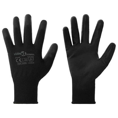 vidaXL Pracovné rukavice 12 pcs Čierna 10 / xl Polyester
