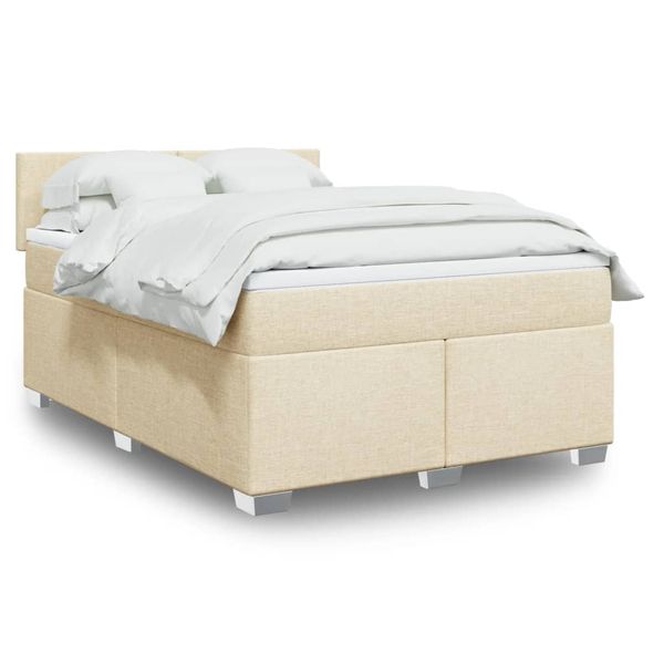vidaXL Posteľný rám boxspring s matracom krémový 140x200 cm látka