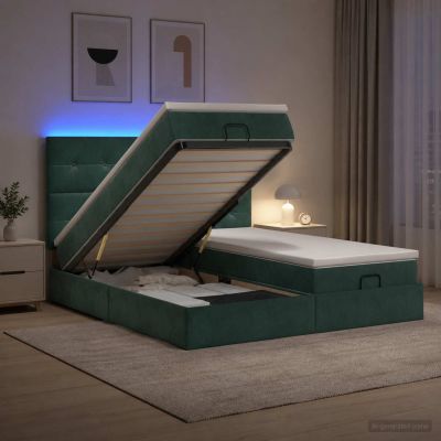vidaXL Ottoman posteľ s matracom a LED Tmavozelená 200 x 200 cm Zamat