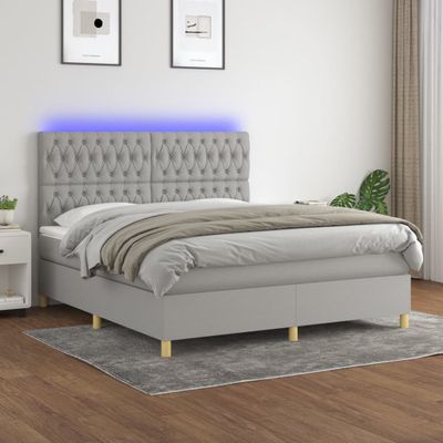 vidaXL Posteľ boxsping s matracom a LED bledosivá 180x200 cm látka