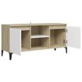 vidaXL TV stolík kovové nožičky biely a dub sonoma 103,5x35x50 cm