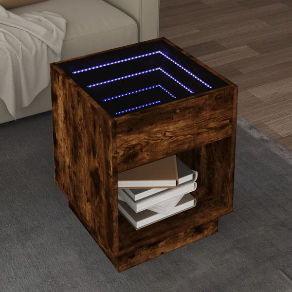 vidaXL Konferenčný stolík s nekonečnými LED dymový dub 40x40x50 cm