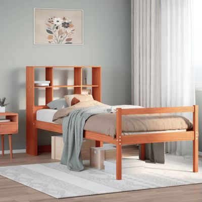 vidaXL Posteľ s knižnicou bez matraca vosková 75x190 cm masívne drevo