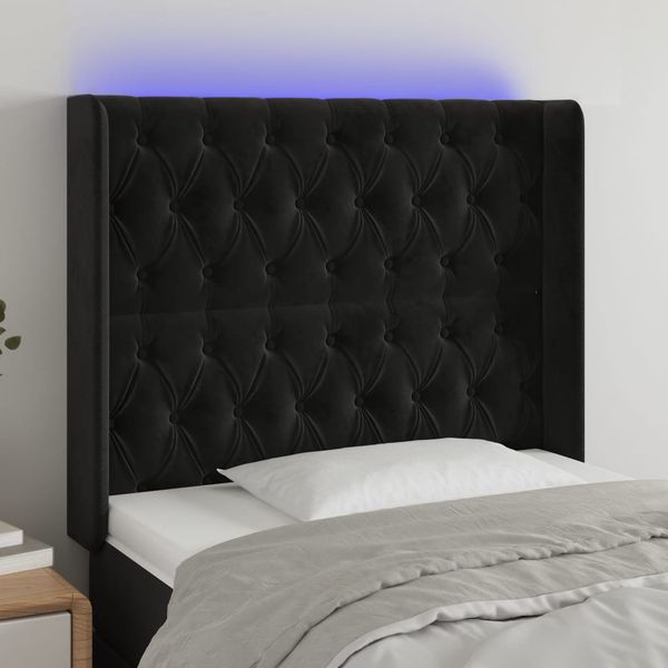 vidaXL Čelo postele s LED čierne 93x16x118/128 cm zamat