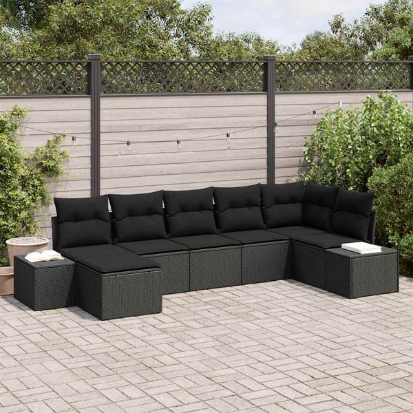 vidaXL Súprava záhradných pohoviek s vankúšom 7 pcs Čierna polyratan