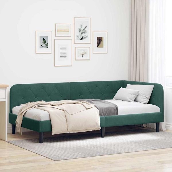vidaXL Rohový rám postele Tmavozelená 100 x 200 cm Zamat