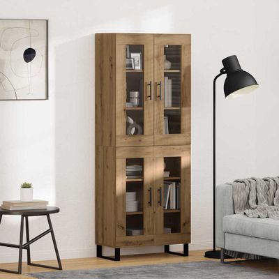 vidaXL Highboard 2 pcs Remeselný dub Drevovláknitá doska a sklo
