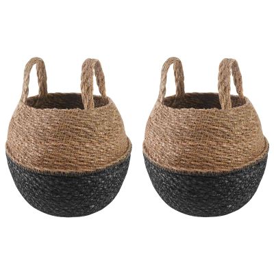 vidaXL Kvetináč s uchami 2 pcs Čierna Ø 22 x 20 cm 100% Morská tráva