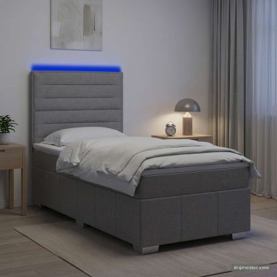 vidaXL LED boxspring posteľ s matracom Svetlosivá 100 x 200 cm Látka