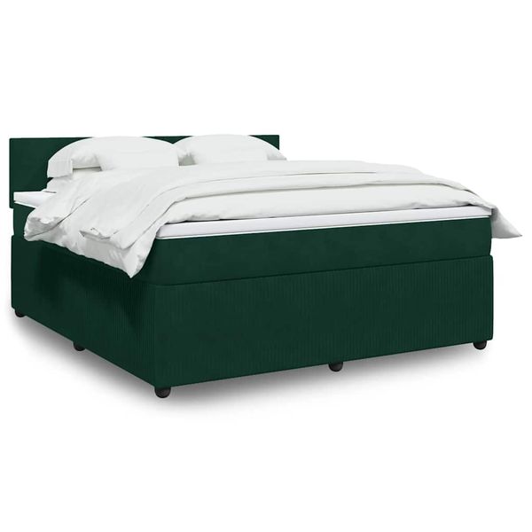 vidaXL Posteľný rám boxsping s matracom tmavozelený 180x200 cm zamat
