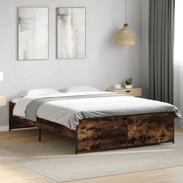 vidaXL Posteľný rám dymový dub 120x190 cm kompozitné drevo a kov