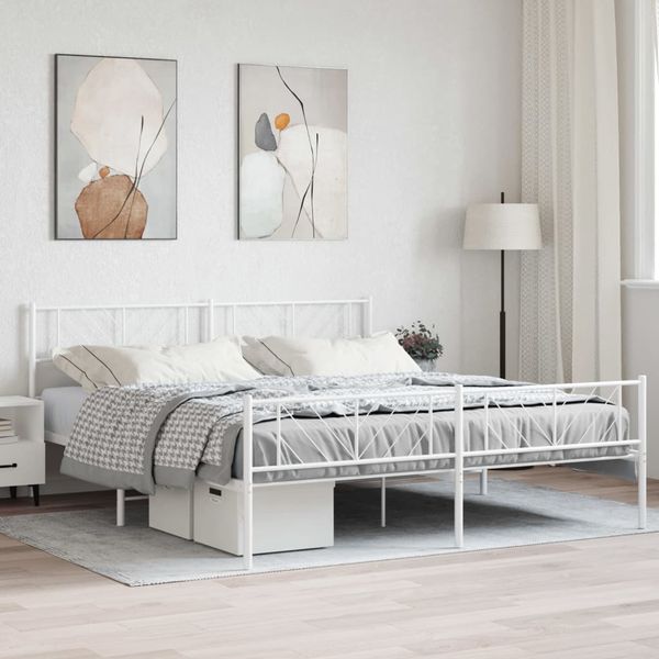 vidaXL Kovový rám postele s čelom a podnožkou biely 180x200 cm