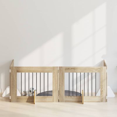 vidaXL Brána pre psov so stojanmi 4 pcs Dub sonoma 80 x 60 cm