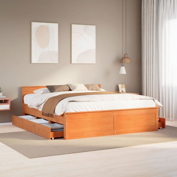 vidaXL Posteľ bez matraca so čelom vosková 200x200 cm borovica