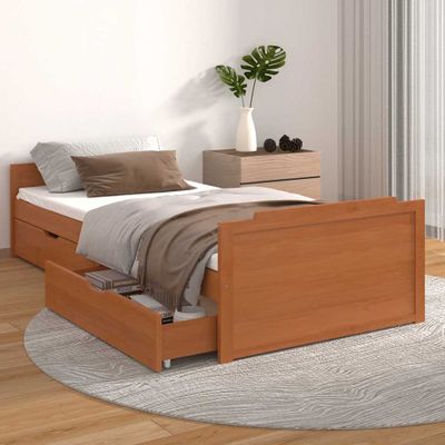 vidaXL Posteľný rám so zásuvkami medovohnedý borovicový masív 90x200cm