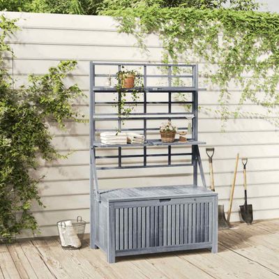 vidaXL Úložný box s mriežkou sivý 99x55x160 cm akáciový masív