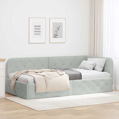 vidaXL Rohový rám postele Svetlosivá 90 x 190 cm Zamat