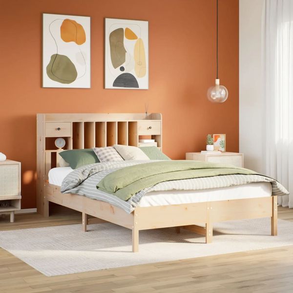vidaXL Posteľ s knižnicou bez matraca 120x190 cm borovicový masív