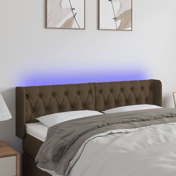 vidaXL Čelo postele s LED tmavohendé 147x16x78/88 cm látka