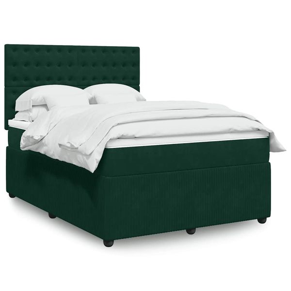 vidaXL Posteľný rám boxsping s matracom tmavozelený 160x200 cm zamat