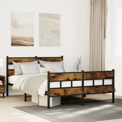 vidaXL Kovový posteľný rám bez matraca dymový dub 150x200 cm