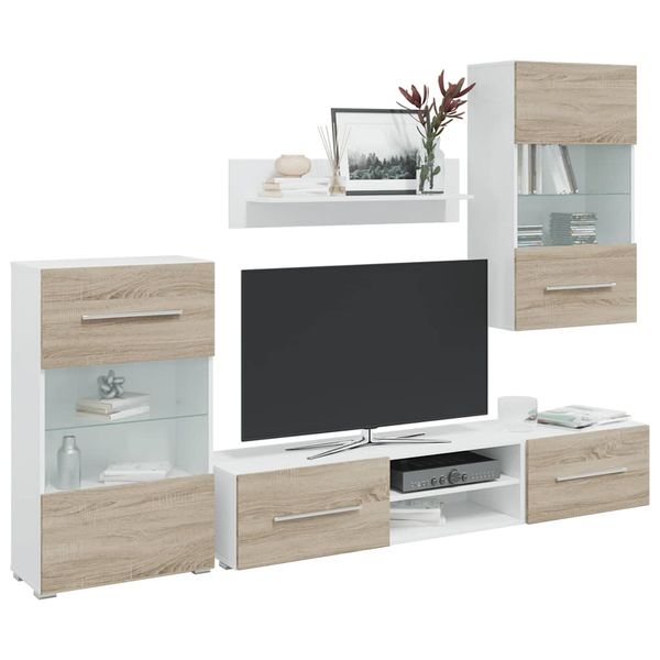 vidaXL 5-dielne TV skrinky s LED osvetlením, dub sonoma, intenzívne drevo
