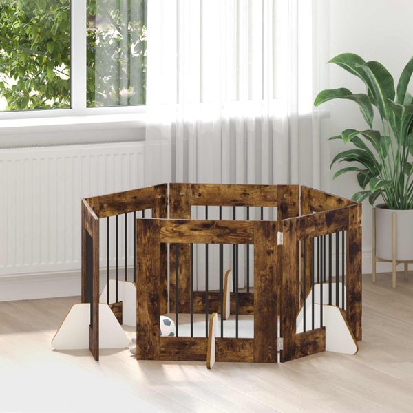 vidaXL Brána pre psov so stojanmi 6 pcs Dymový dub 60 x 60 cm