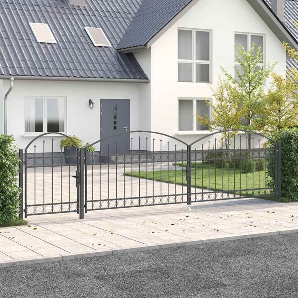 vidaXL Záhradná brána s oblúkovým vrchom Assen Sivá 500 x 75 cm Oceľ