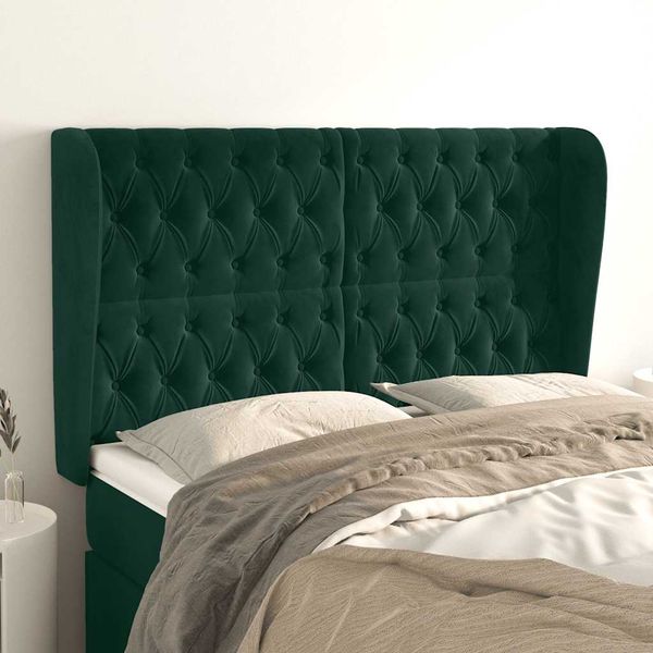 vidaXL Čelo postele so záhybmi tmavozelený 163x23x118/128 cm zamat