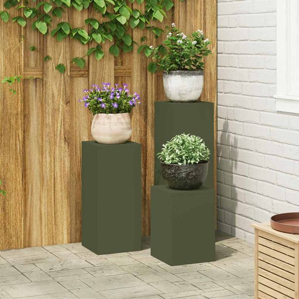 vidaXL Stojan na rastliny 3 pcs Olivovo zelená Oceľ