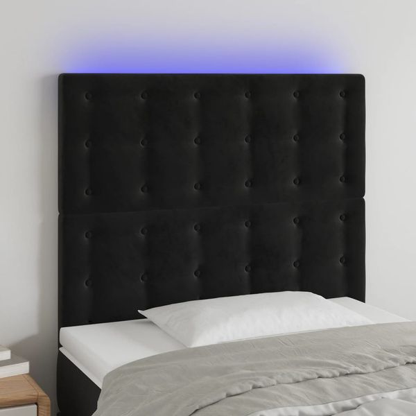 vidaXL Čelo postele s LED čierne 80x5x118/128 cm zamat