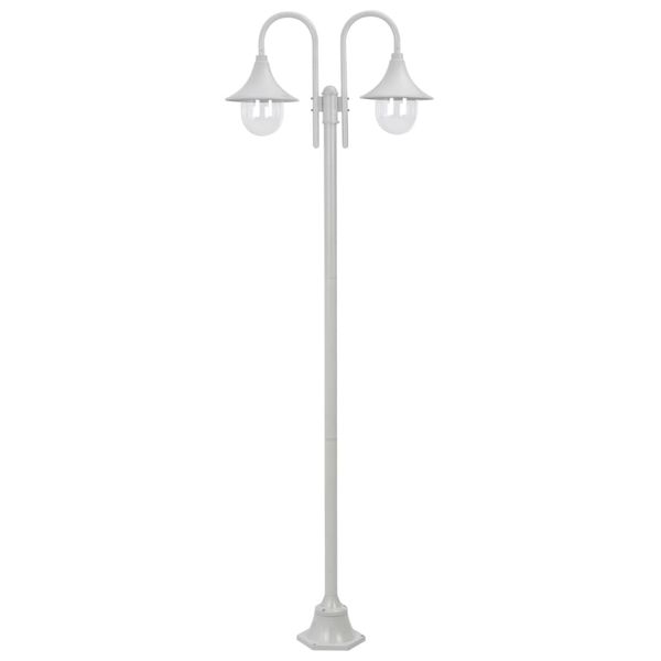 vidaXL Záhradná stĺpová lampa E27 220 cm hliníková 2 lampáše biela