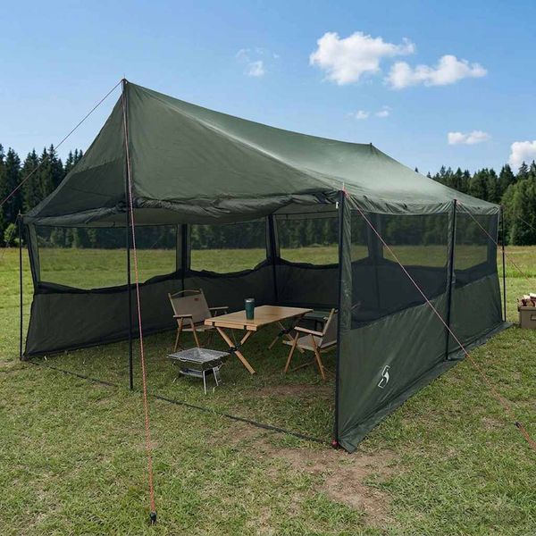 vidaXL Rodinný stan Armádna zelená 600 x 400 x 268 cm Polyester a oceľ