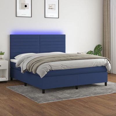 vidaXL Posteľ boxsping s matracom a LED modrá 180x200 cm látka