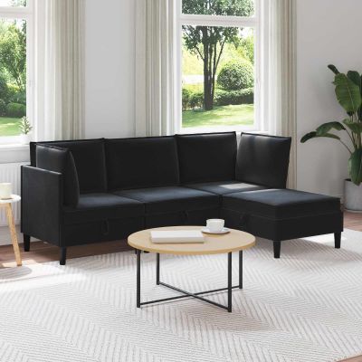 vidaXL Súprava nábytku do obývačky s vankúšom 4 pcs Čierna Zamat