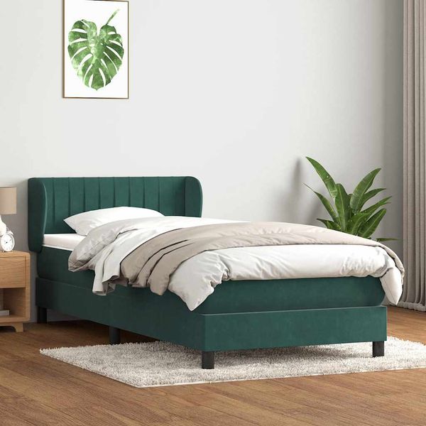 vidaXL Posteľný rám boxspring s matracom Tmavozelená 80x210 cm zamat