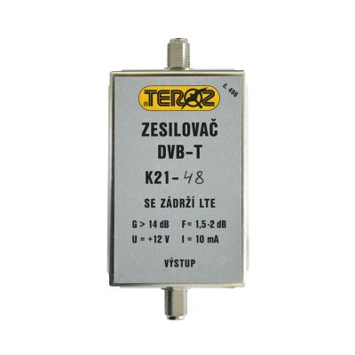 Anténny zosilňovač TEROZ 496X, UHF K21 až 48, filtr 5G, LTE, GSM, G14dB, F2dB, U95dBµV, F-F
