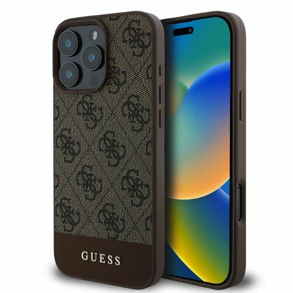Guess puzdro pre iPhone 16 Pro 6,3" GUHCP16LG4GLBR hnedé pevné puzdro 4G Bottom Stripe